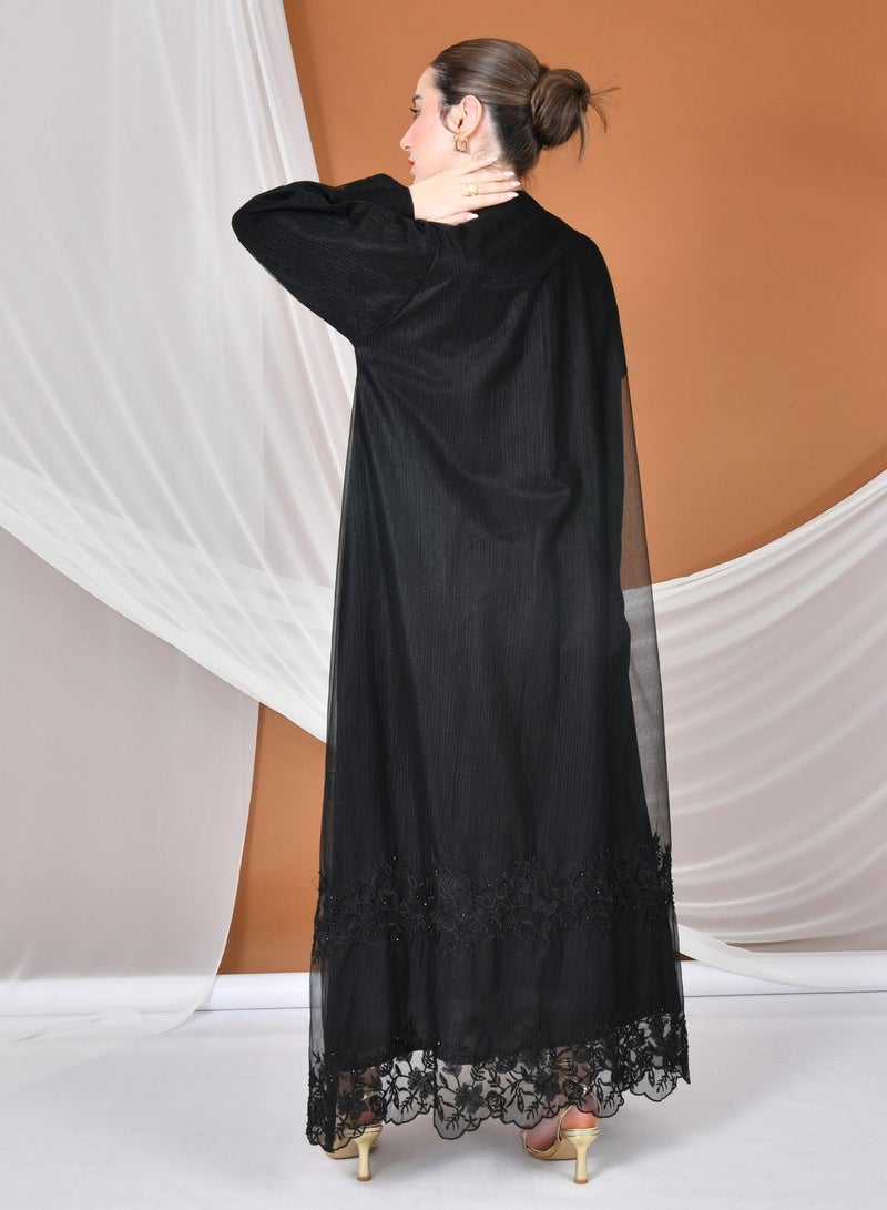 عبايات حوراء عباية لف سوداء ربع كلوش بقماش الاوقانزا بتطريز انيق وراقي اسفل  العباية - Image 4